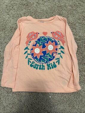 Earth Peach Long-Sleeve Tee with Floral & Bird Graphic size 4T